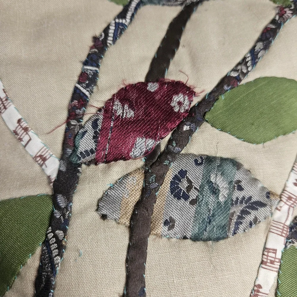 Vtg Handmade Floral Applique Throw‎ Pillow 3D Velvet Satin Flowers Cottagecore